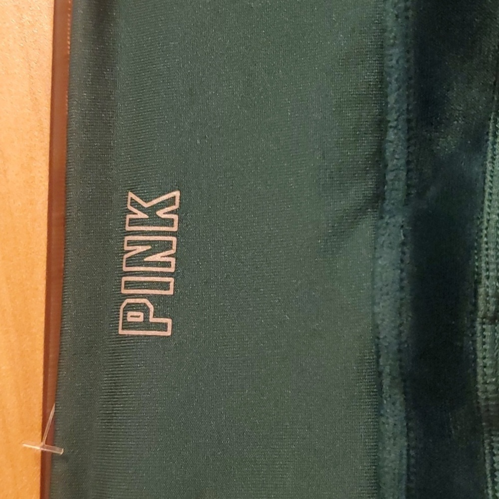 Pink Leggings Women's Size Large L Emerald Green Legging Velour Type Side Panels - Picture 4 of 13